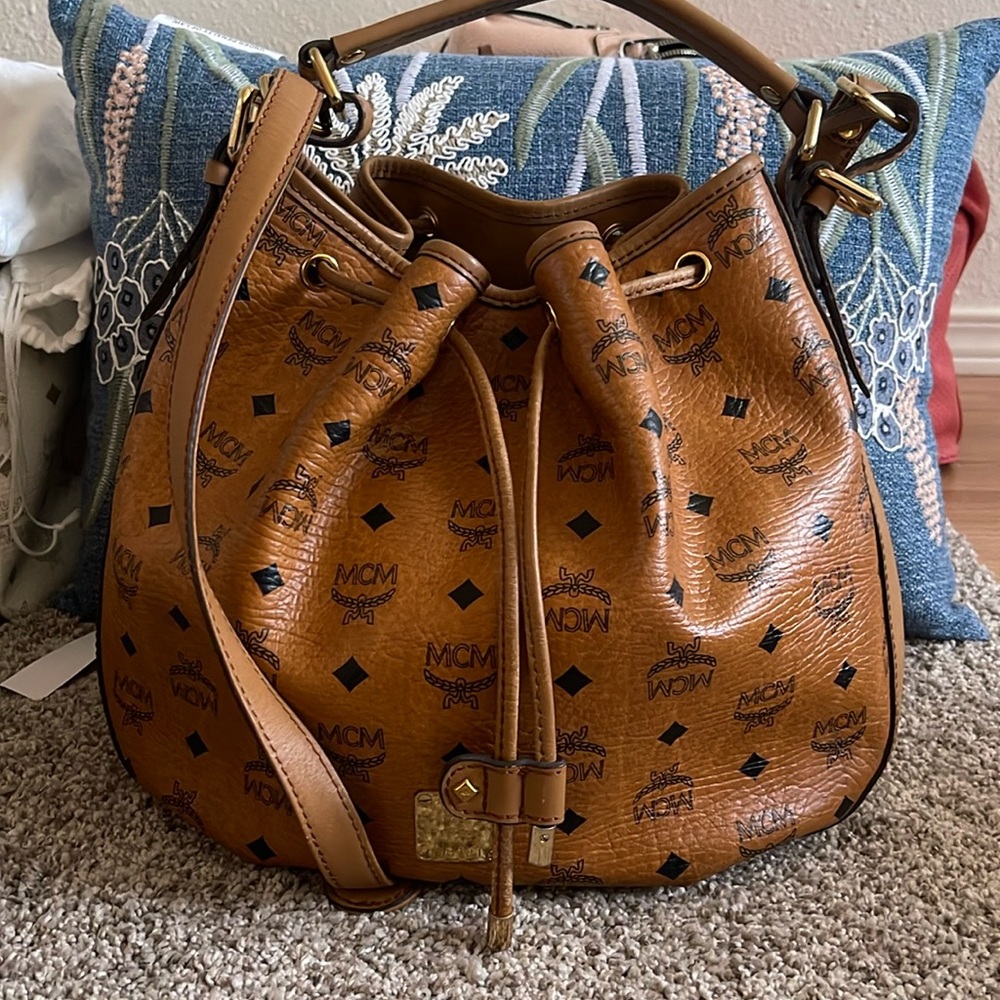MCM Visetos in Cognac Bucket/Crossbody Bag